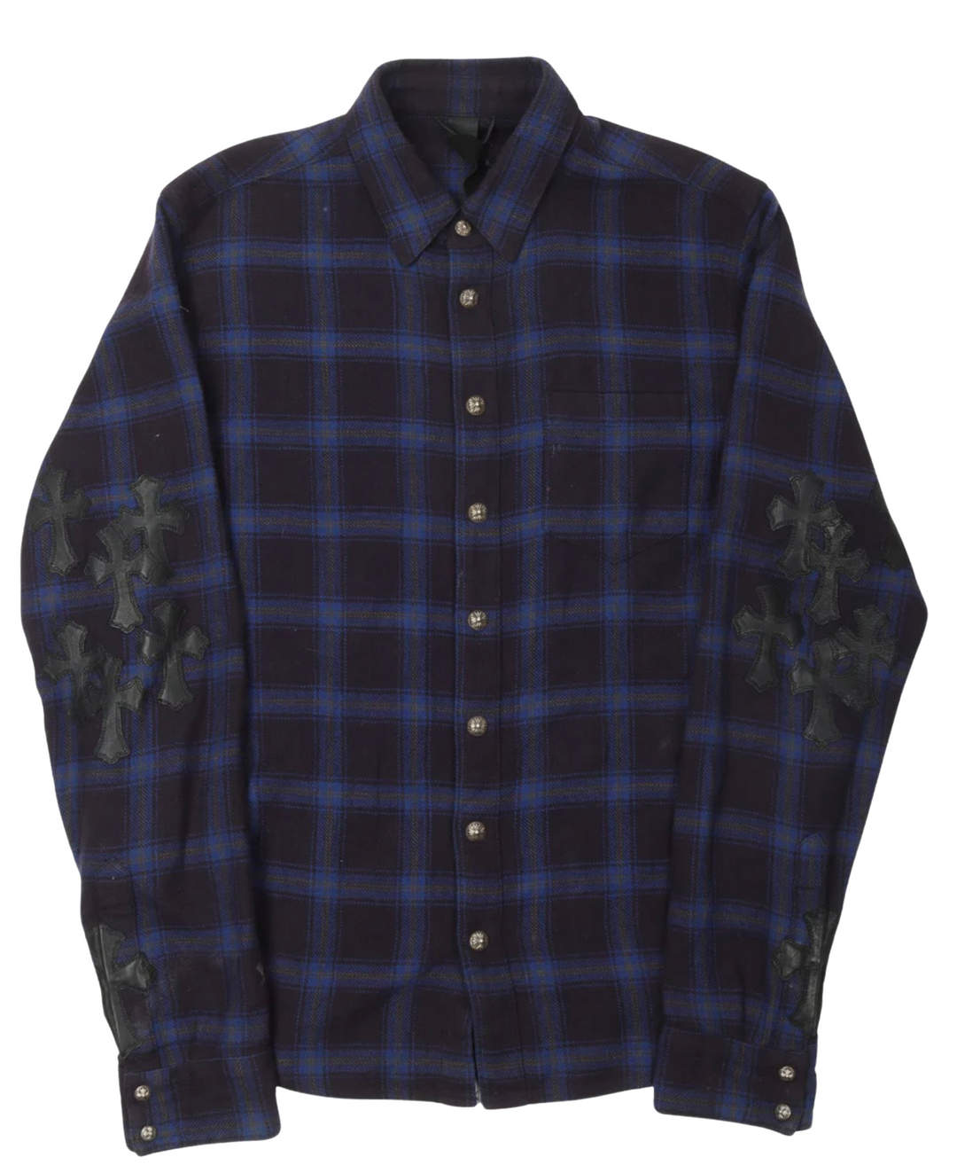 Chrome Hearts 'Leather Cross' Blue/Black Flannel Shirt