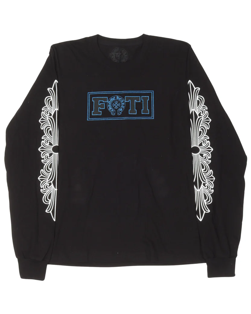 トップス Chrome Hearts Foti Long Sleeve T-shirt Chrome Hearts Foti 'Blue Wings' Floral Long Sleeve Tee