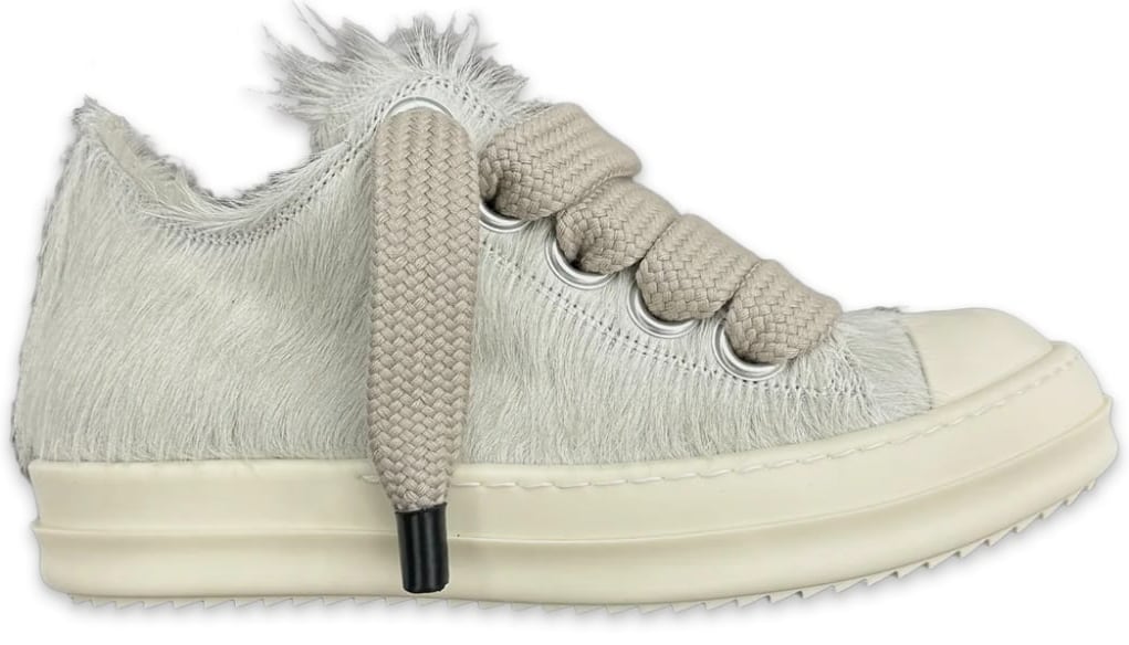 Rick Owens 'Milk' Pony Hair Jumbo Lace Low Sneakers – Showroom LA
