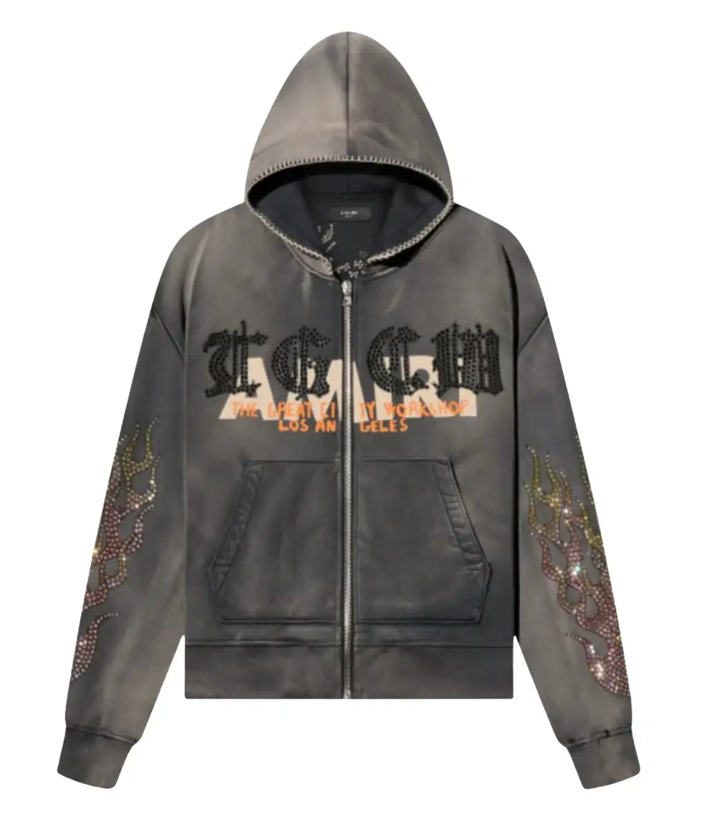 スウェット・トレーナー Amiri Felpa Full-Zip Lounge In Jersey Amiri Black Distressed Hoodie Sweater Full Zip Size Large