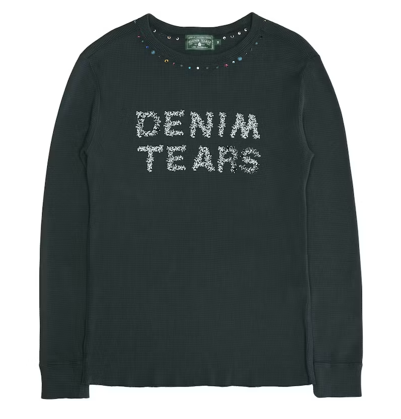 Denim Tears Black Rhinestone Studded Thermal Shirt