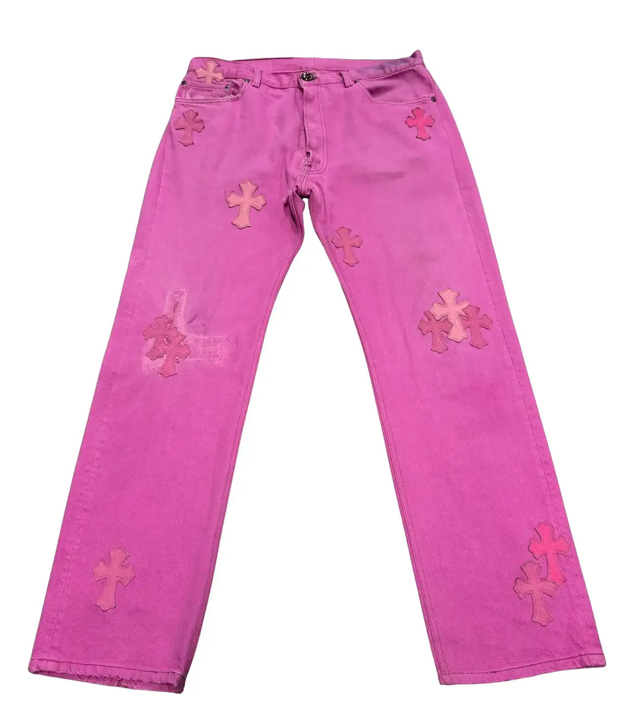 ◆THE MUSEUM VISITOR◆ HEART BLEACHED DENIM PANTS PINK 10305 Chrome Hearts 'Sex Records' Cross Patch Pink Levi's Jeans