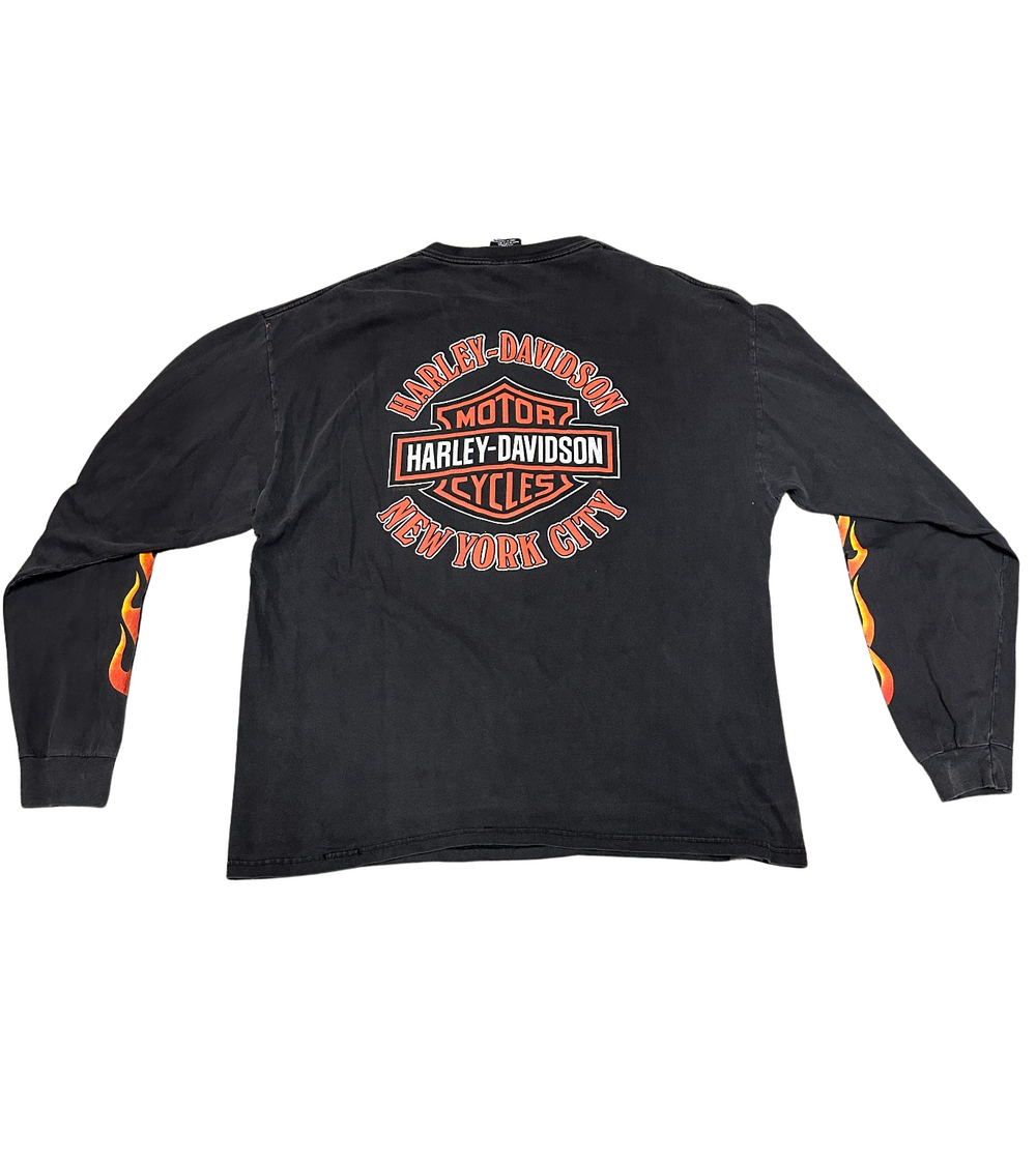 Harley Davidson 'NYC Flame Motor' Vintage Long Sleeve