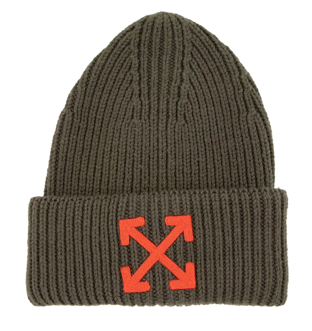 Off-White 'Arrow' Ribbed Army Green Beanie