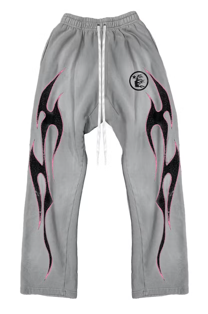Hellstar 'Pink Flame' Grey Sweatpants