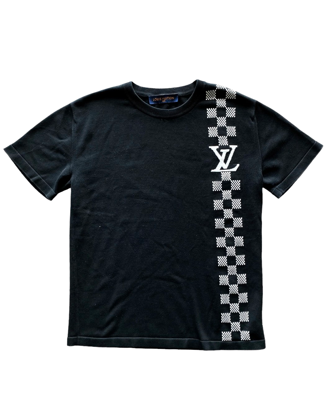 Louis Vuitton 'Intarsia' Black Checkered Logo Tee