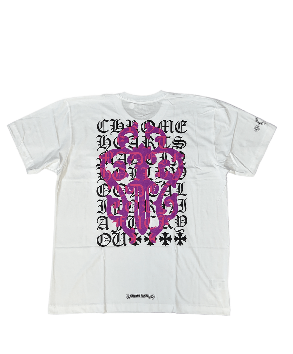 Chrome Hearts 'Pink Dagger' Scroll Logo Tee White