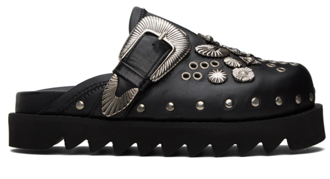 Toga Virilis 'Studded Boot' Black Leather Slippers