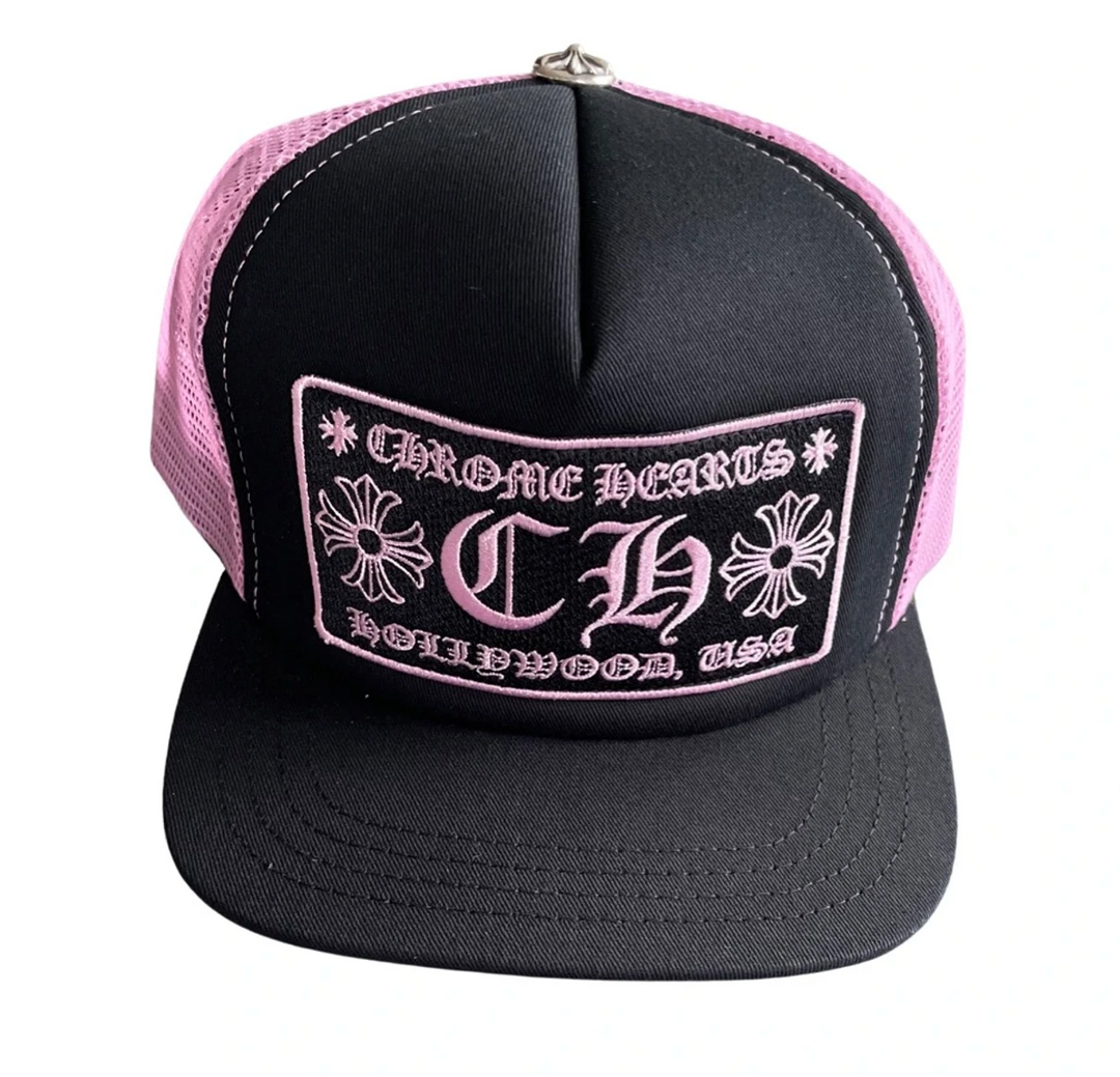 Chrome Hearts CH Pink Black Trucker Hat