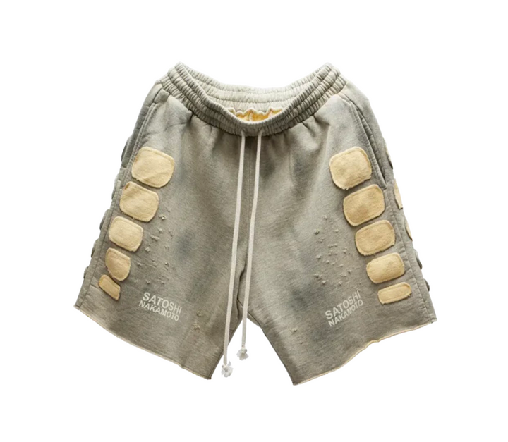 Satoshi Nakamoto 'Destroyed Patchwork' Moto Shorts