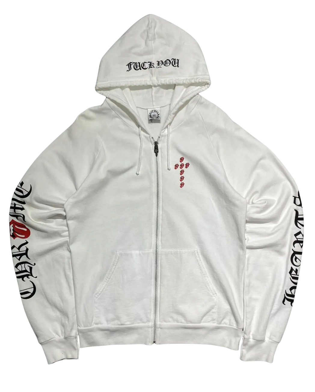 Chrome Hearts 'Rolling Stone' Cross White Zip-Up