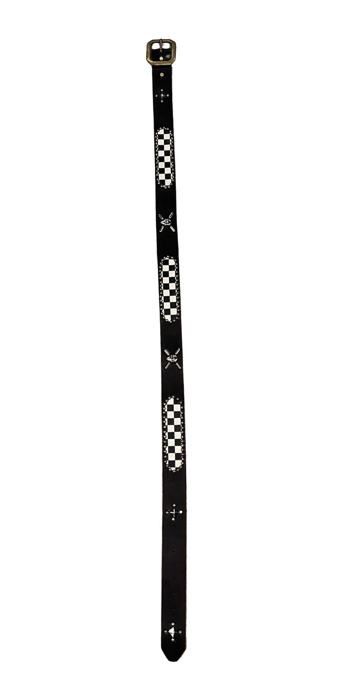 Studded ' Checkers and Skulls' Black Belt