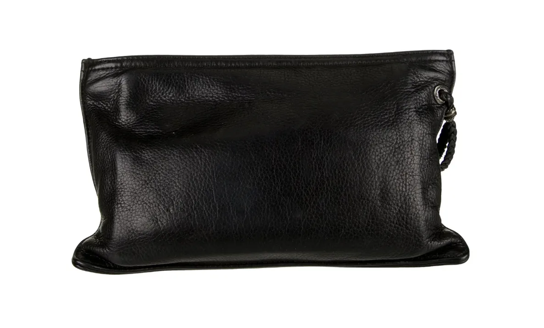 Chrome Hearts Silver Cross Leather Zip Clutch