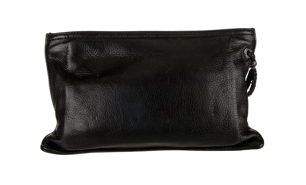 Chrome Hearts Silver Cross Leather Zip Clutch