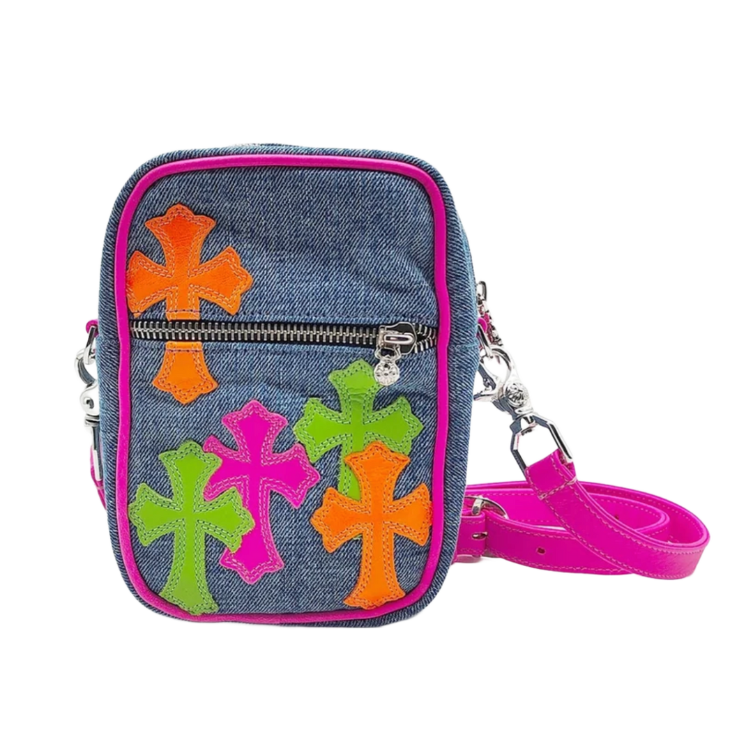 Chrome Hearts Miami Art Basel 'Multicolor Cross Patch' Denim Taka Bag