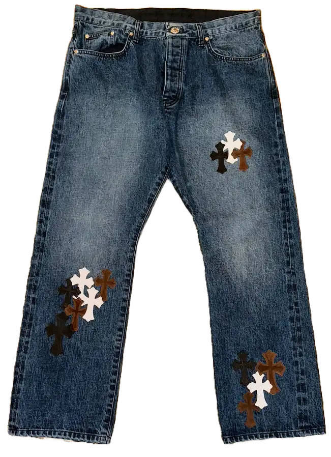 Chrome Hearts 'Black Brown White' Patch Blue Jeans
