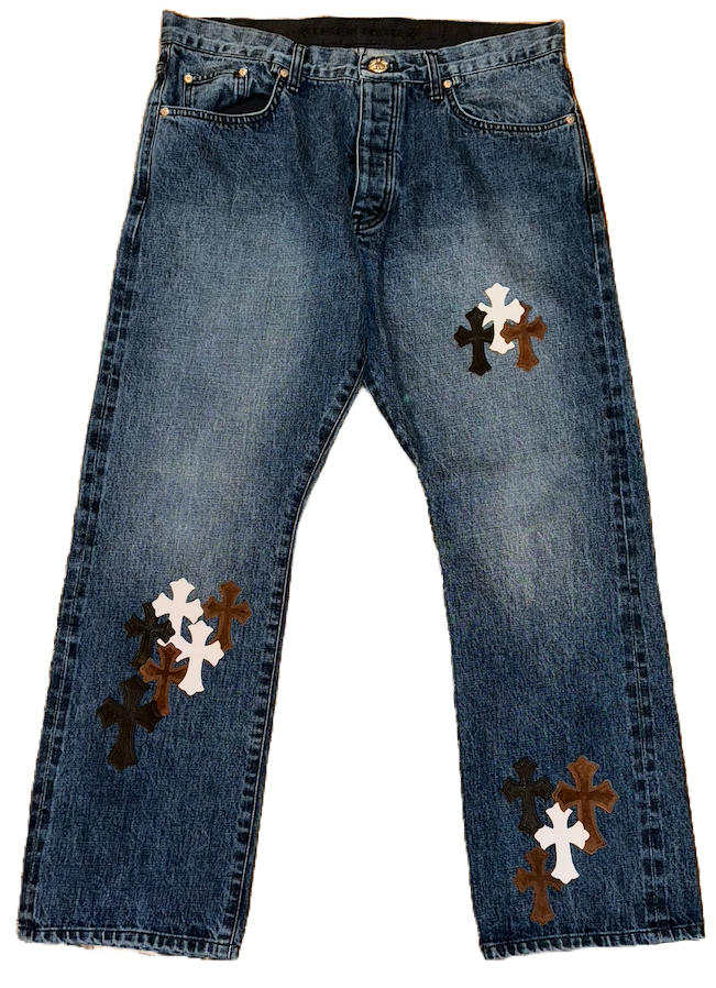 Chrome Hearts 'Black Brown White' Patch Blue Jeans