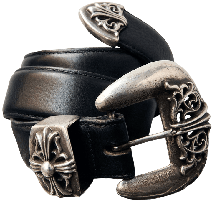 Chrome Hearts 'Floral Cross' 3 Piece Silver Black Belt