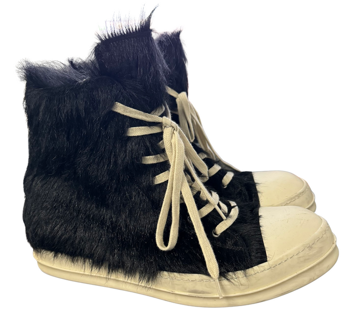 Rick Owens 'Strobe' High Top Black Fur Sneaks