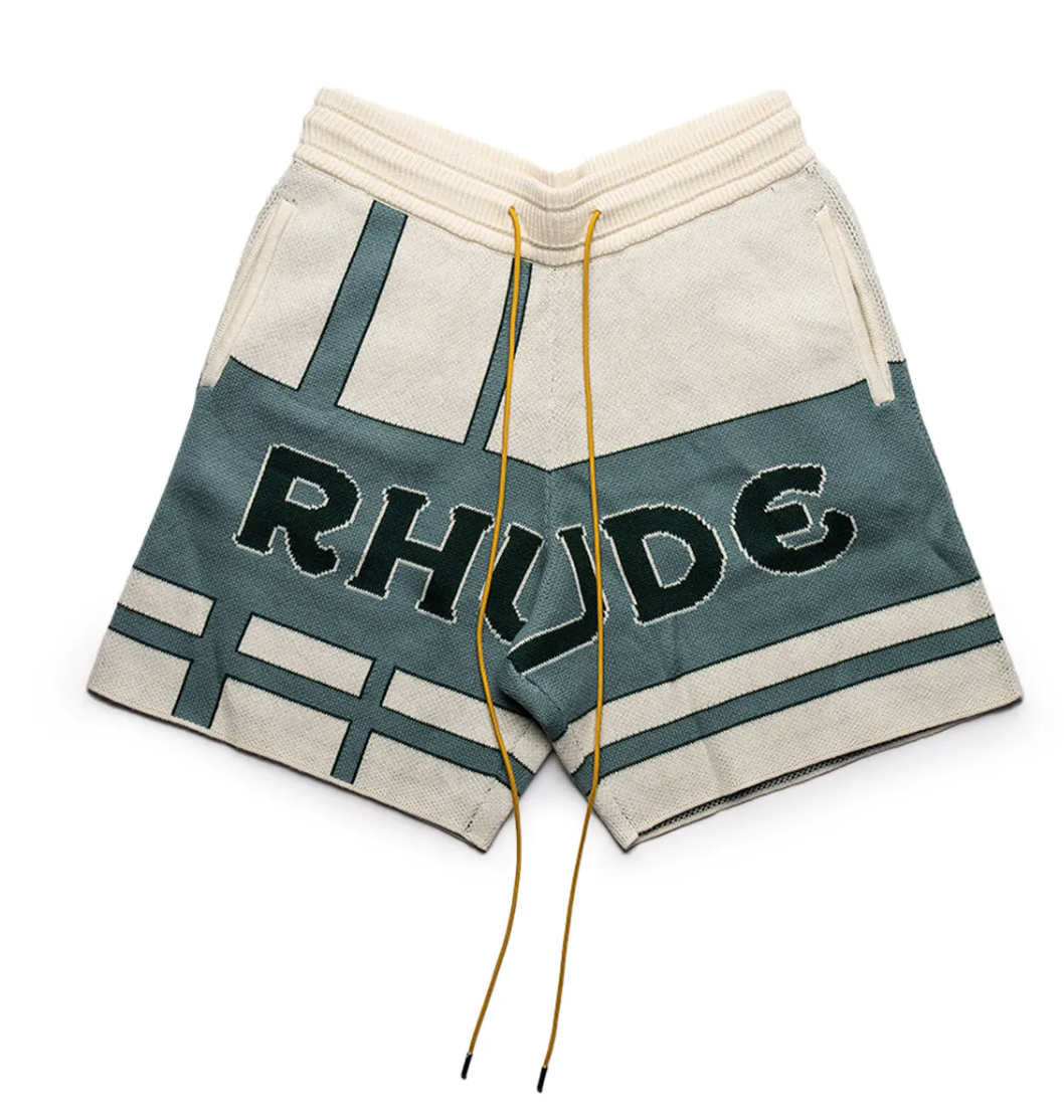 Rhude 'Palm' Ivory/Sage Knit Shorts