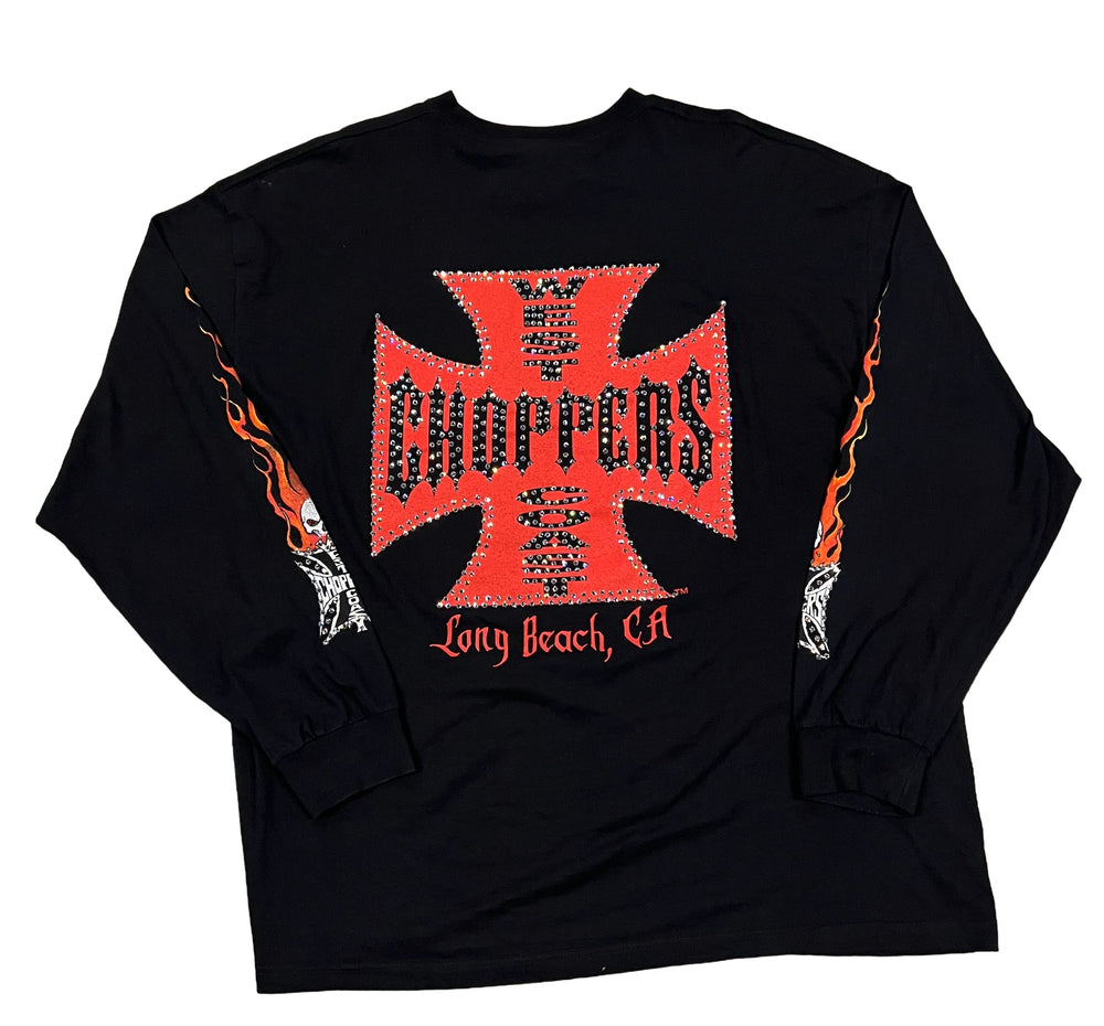 West Coast Choppers 'Flaming Skull' Rhinestone Vintage Longsleeve