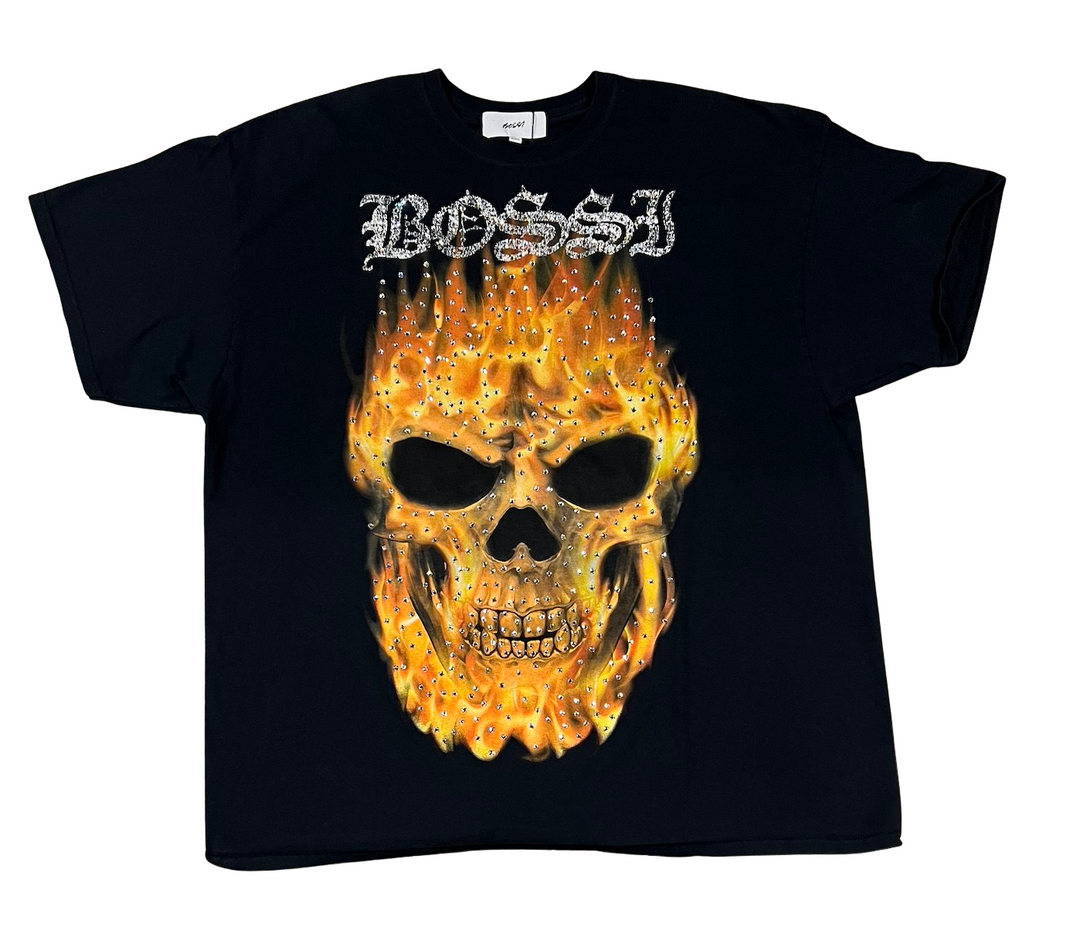 Bossi 'Big Flame Skull' Vintage Rhinestone Tee