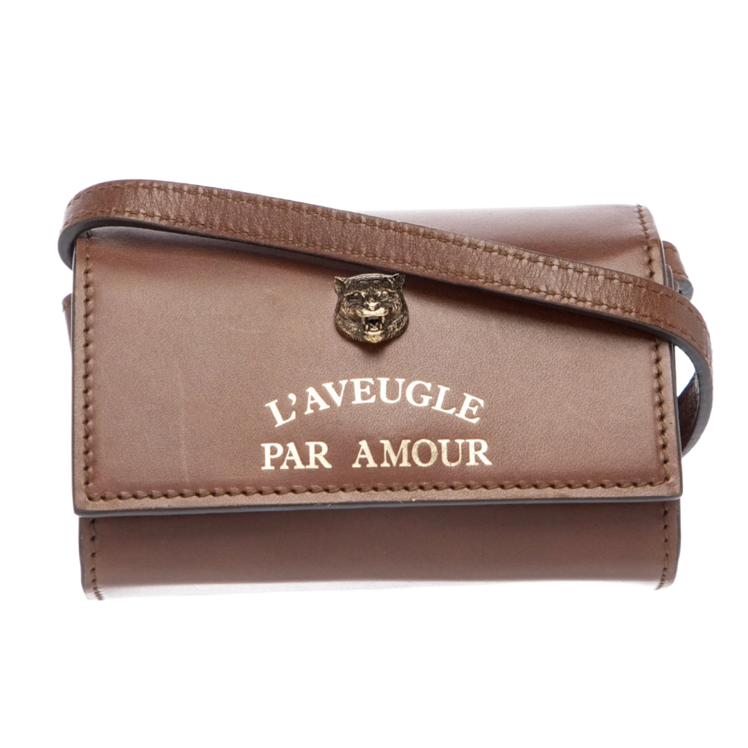 Gucci Animalier 'Tiger's Head' Brown Leather Crossbody Bag