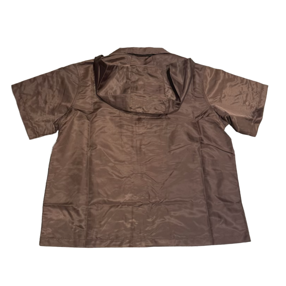 Saint Vanity 'Brown' Nylon Button Up Top with Removable Hood