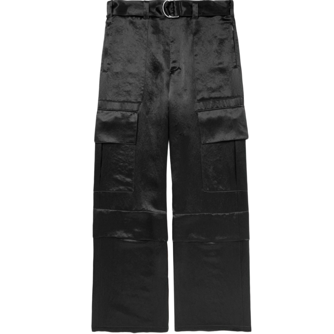 Jil Sander 'Black' Straight Leg Belted Satin Cargo Trousers