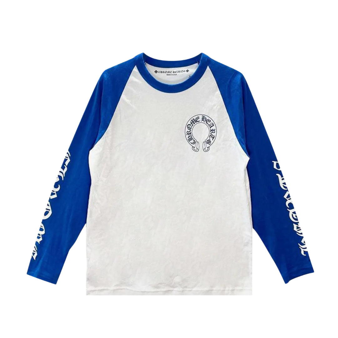 Chrome Hearts  'White/Blue' Longsleeve Horseshoe Baseball Tee