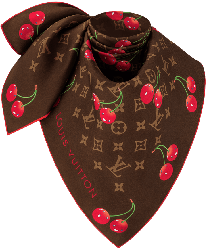 Louis Vuitton x Takashi Murakami 'Cherry Motif' Monogram Cerise 90 Silk Square