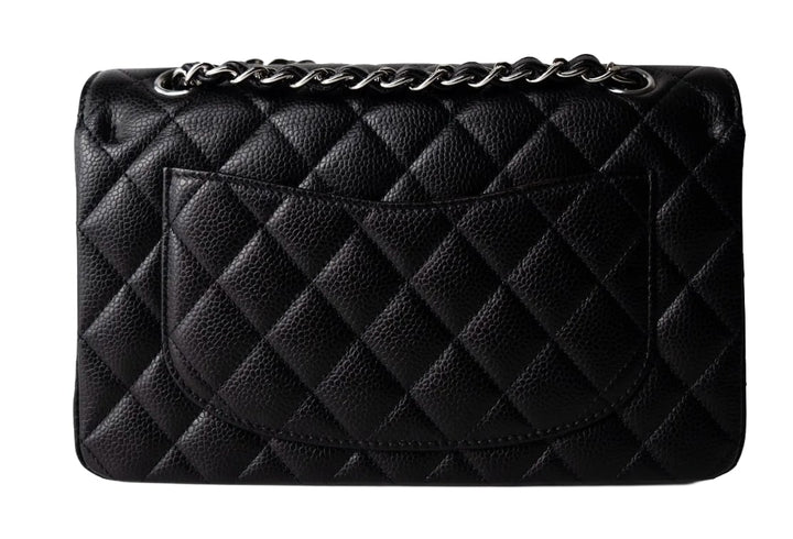Chanel 'Black Caviar' Class Flap Small Bag Silver Hardware