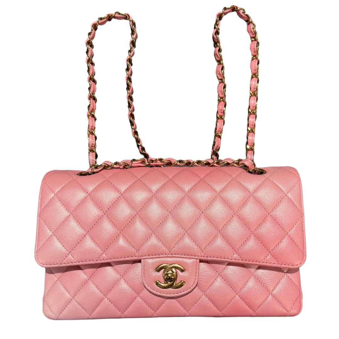 Chanel Classic Medium 'Pink Metallic' Gold Hardware Quilted Lambskin Double Flap Bag