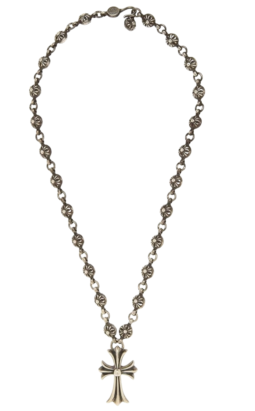 Chrome Hearts 13in Silver Cross Ball Necklace Chain