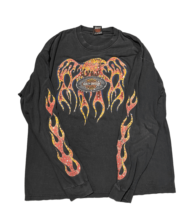 Harley Davidson Rhinestone Black Vintage Longsleeve Appleton WI