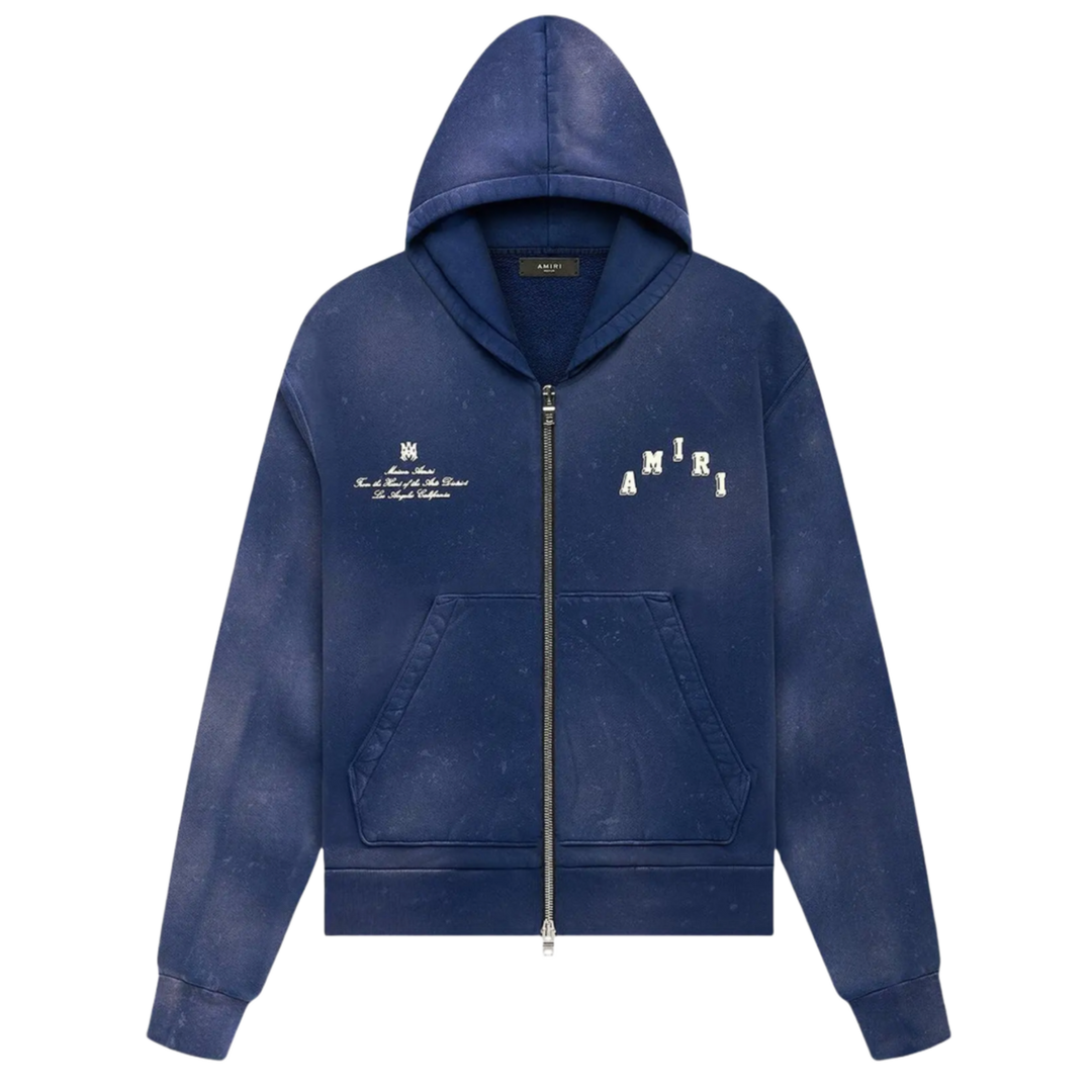 Amiri 'Vintage Collegiate' Navy Zip Up Hoodie