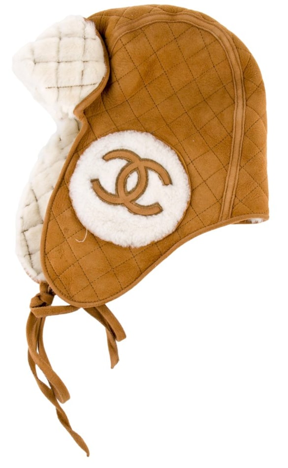 Chanel 'Brown' Lambskin Shearling Quilted CC Trapper Hat