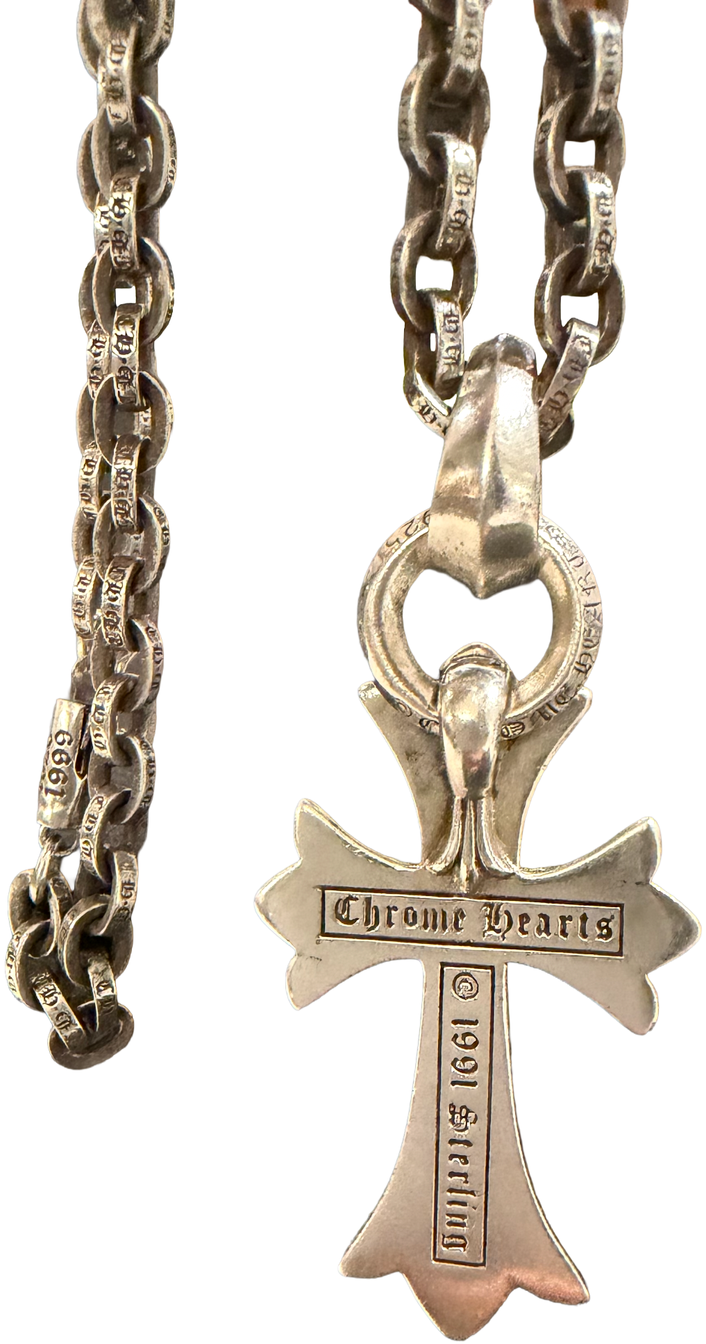 Chrome Hearts 'Cross Pendant' 13.5in Silver Paper Chain Necklace