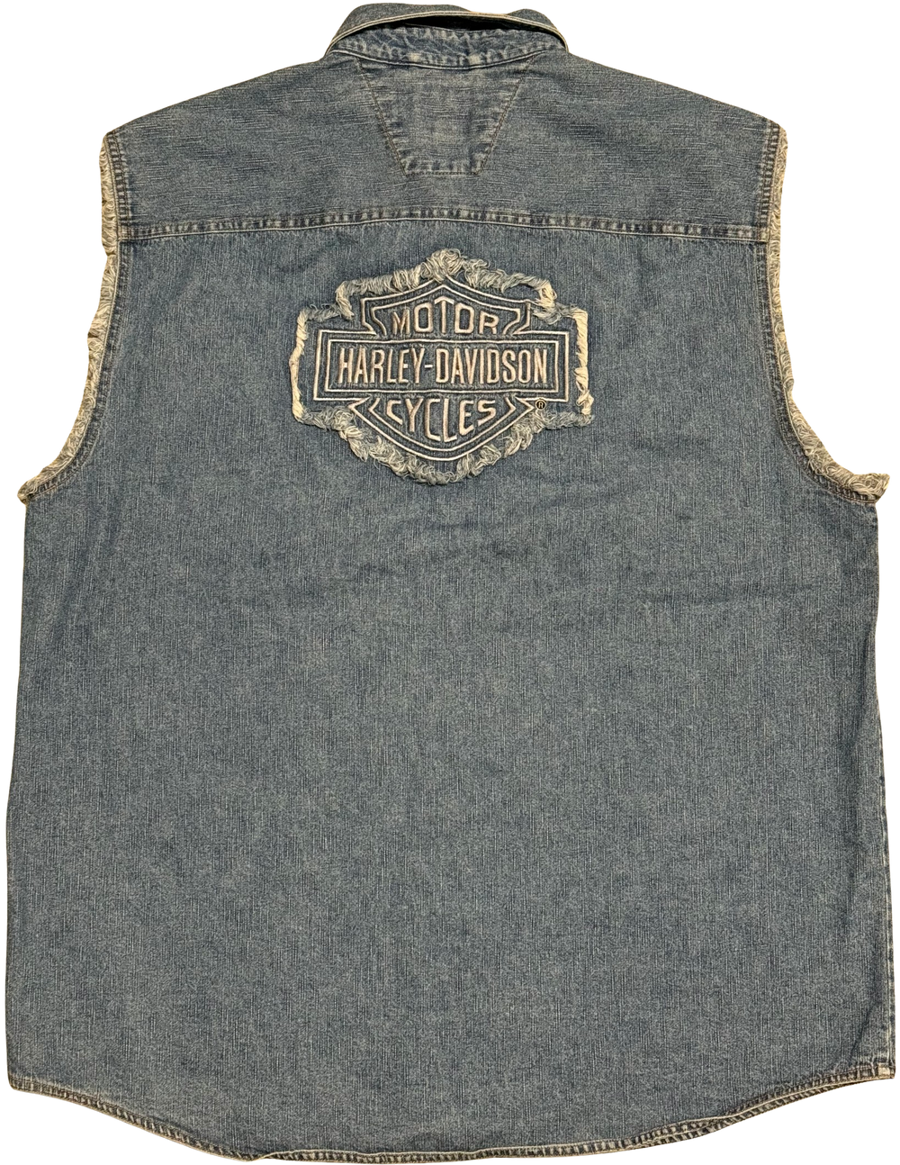 Harley Davidson '100 Years' Vintage Cutoff Button Jean Shirt