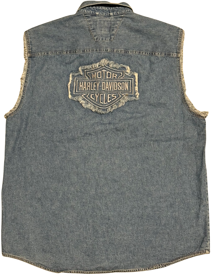 Harley Davidson '100 Years' Vintage Cutoff Button Jean Shirt