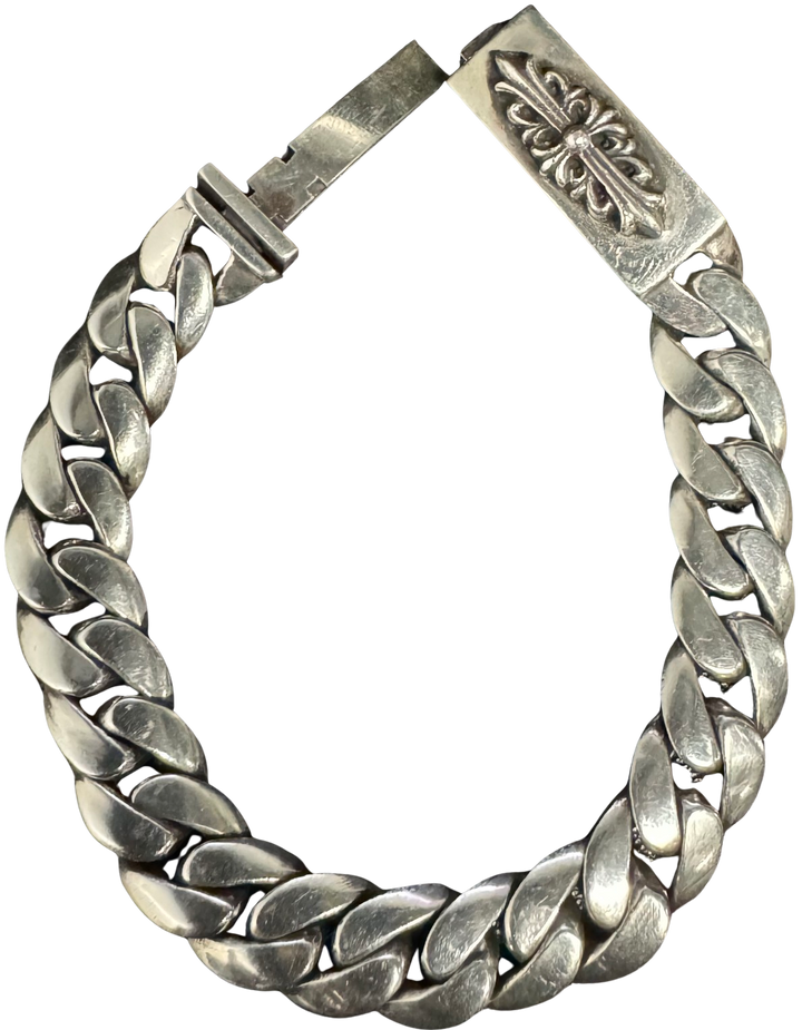 Chrome Hearts 'Floral Cross' 7in Silver Small ID Bracelet