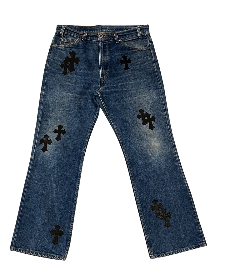 Chrome Hearts '20 Patch' Faded Blue Denim Jeans