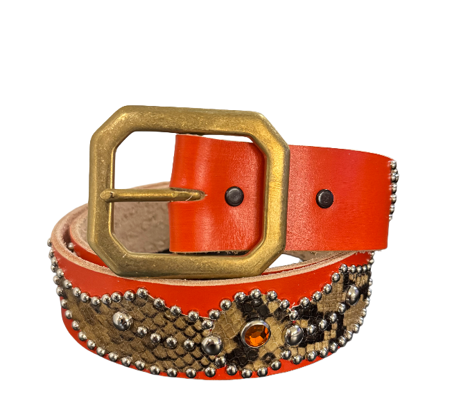 Studded 'Brown Black Snakeskin Spider Gem' Orange Belt
