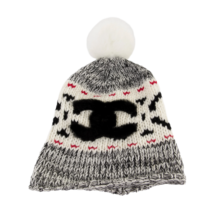 Chanel CC Pom Pom Rib Knit Beanie