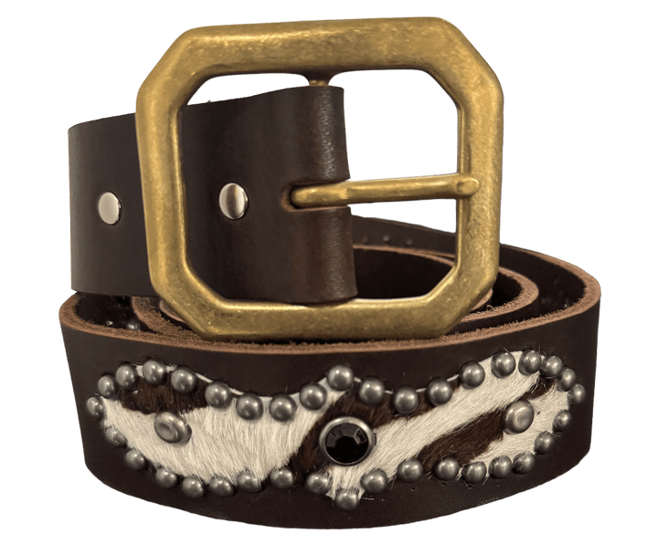 Studded 'White/Brown Pony Hair'  Sun Gem Brown Belt