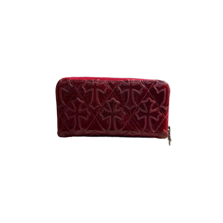 Chrome Hearts 'Red' Patent Leather Cross Patch Long Zip Wallet