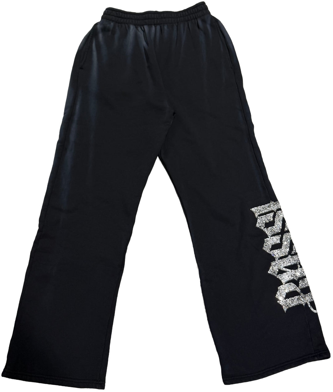 Bossi 'White and Silver' Washed Black Rhinestone Sweatpants