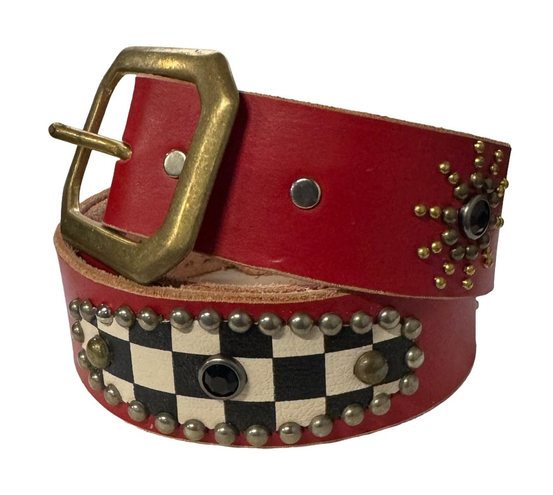 Studded 'Checkered Sun' Red Belt