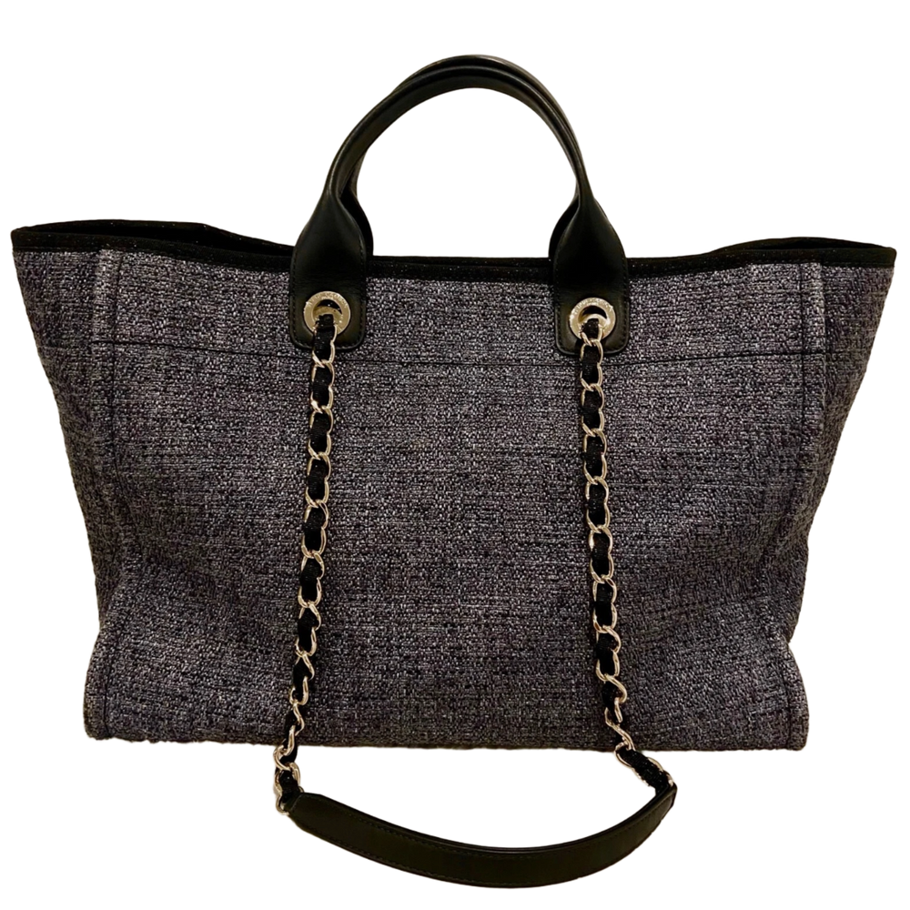 Chanel '19C Large Black Tweed' Deauville Shopping Tote Gold Hardware