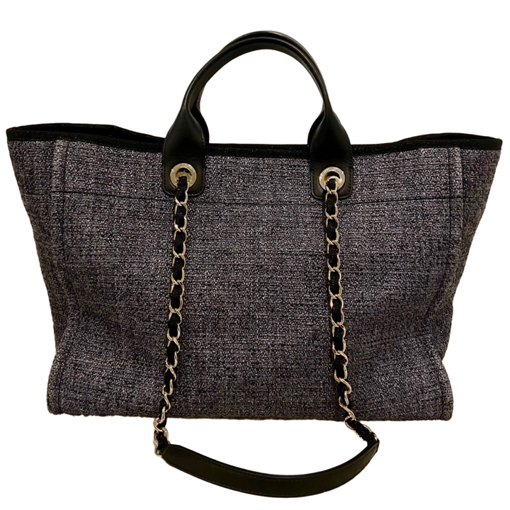 Chanel '19C Large Black Tweed' Deauville Shopping Tote Gold Hardware
